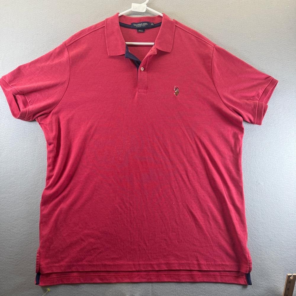 US Polo Assn Luxury Feel Mens 2XL Red Short Sleeve Polo Shirt Cotton Blend Logo
